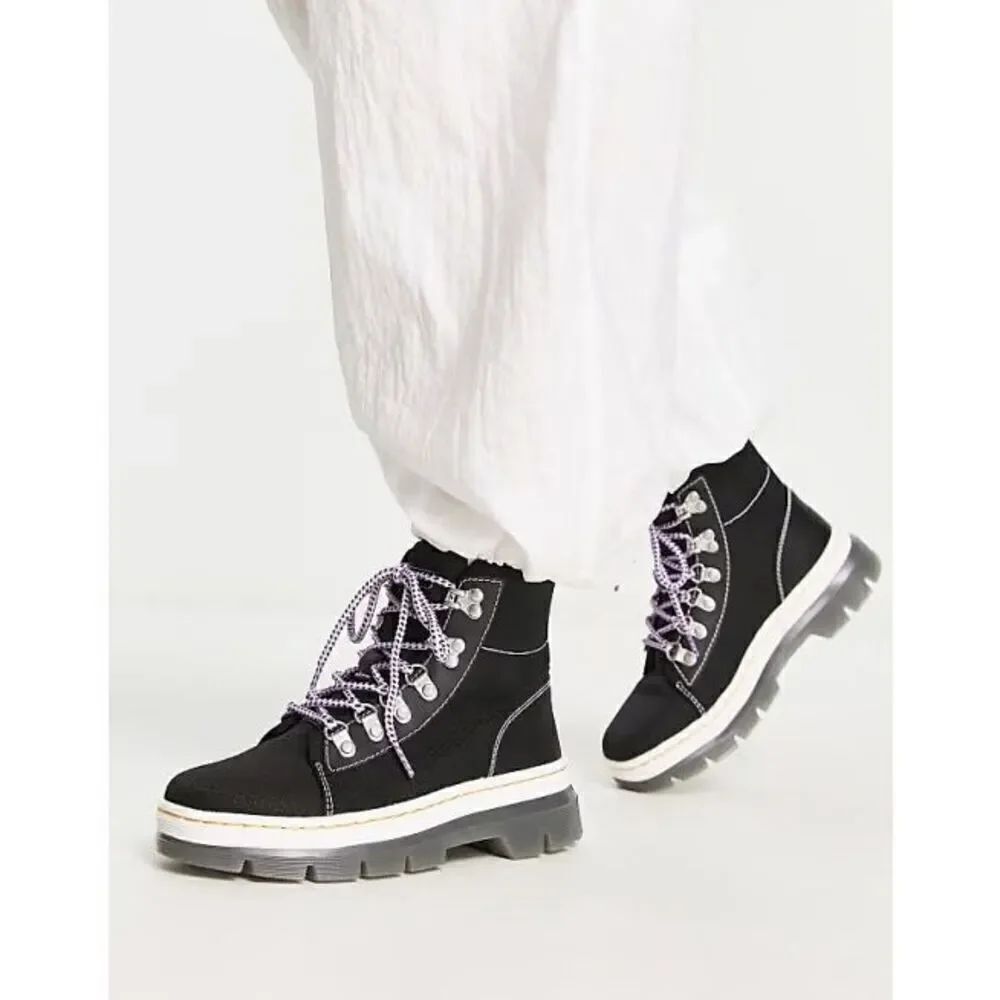 Dr. Martens Unisex Combs Poly & Leather Casual Boots in Black Lilac Lace Up Clos